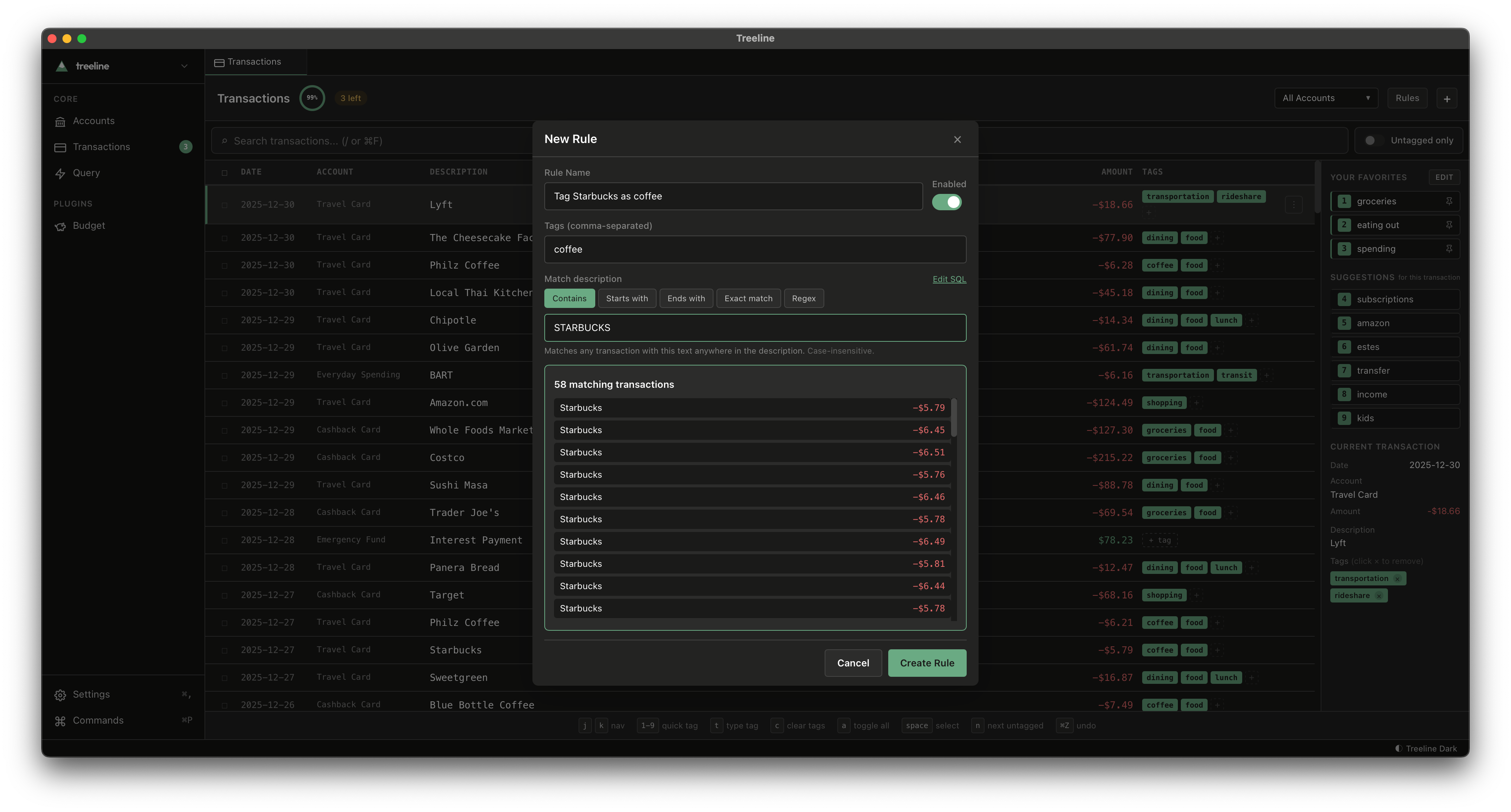 Treeline tagging rules modal