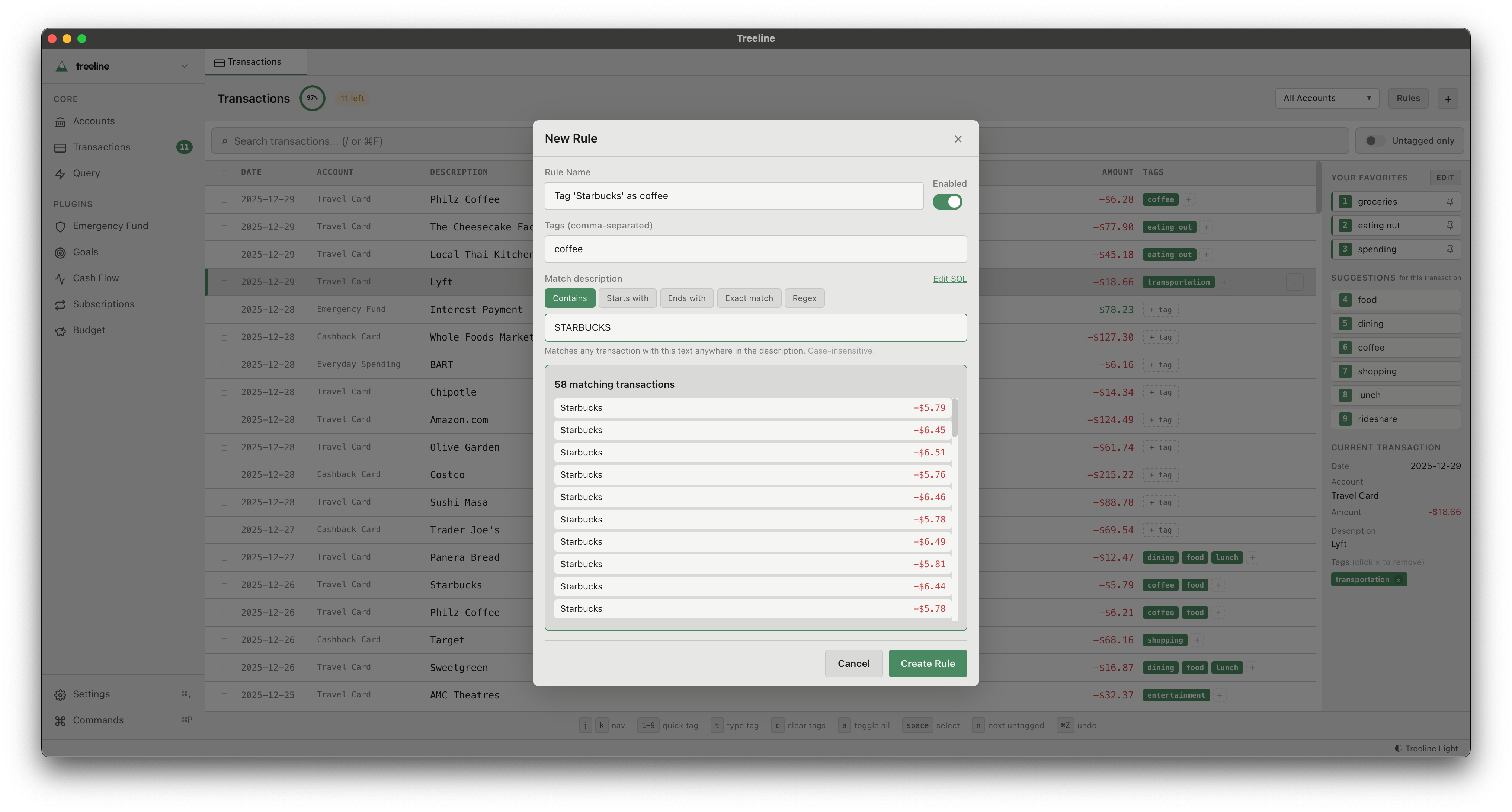 Treeline tagging rules modal
